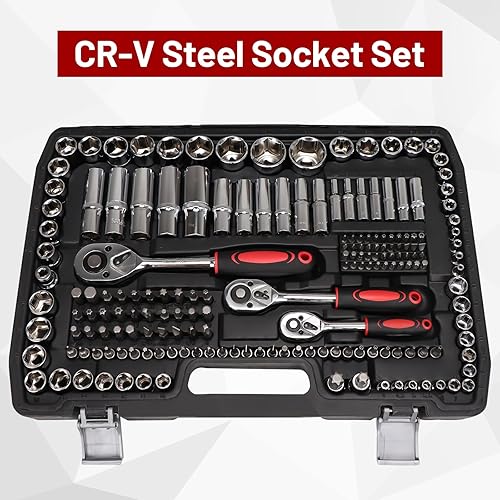 Miniatura 4 de Juego de 216 llaves de llaves de trinquete mixtas de uso general con llave de trinquete de 72 dientes para automóvil, hogar, garaje, maletero de