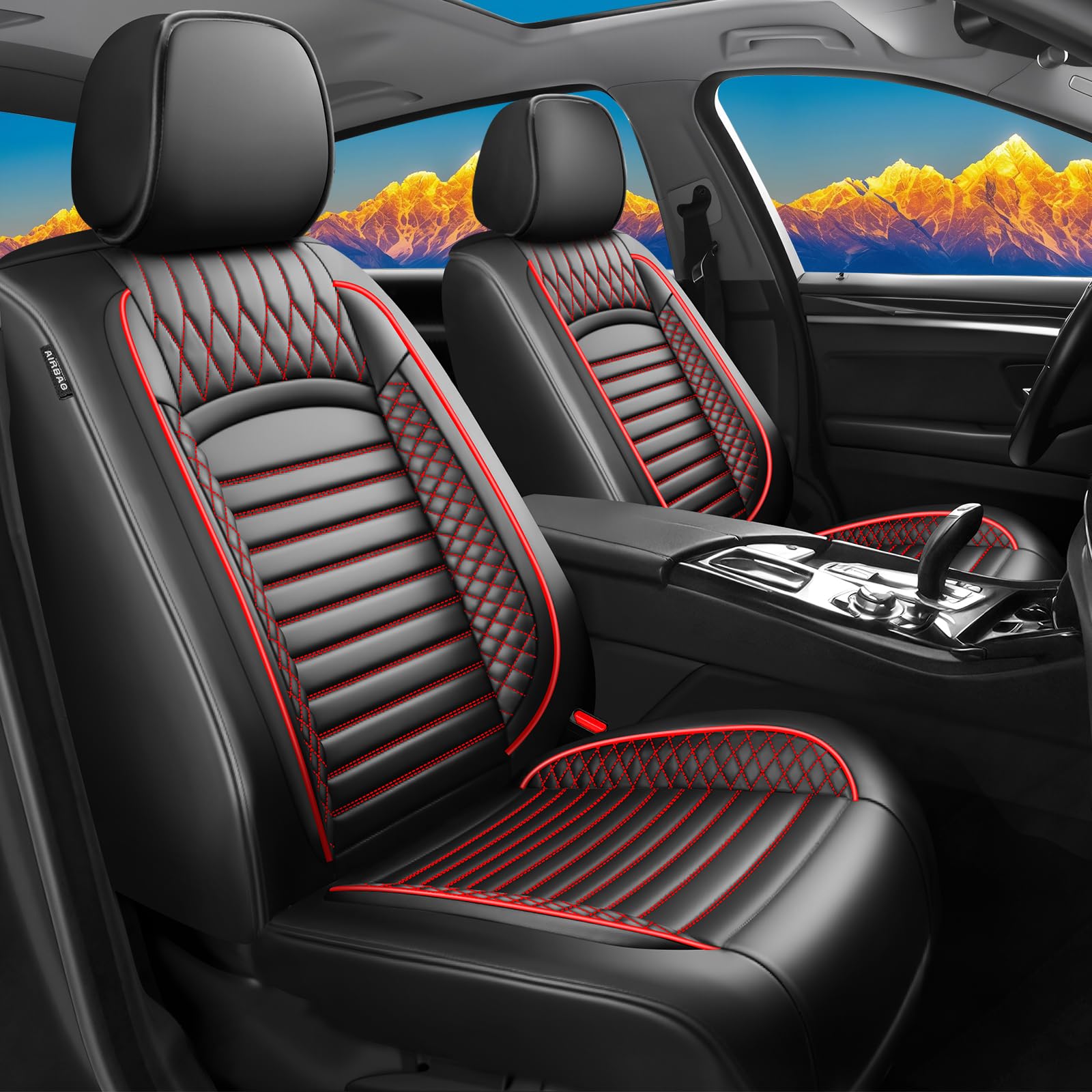 FQFZYMX Car Seat Covers Compatible with Nissan Rogue 2014-2025 2026. Waterproof & Breathable Leather. Compatible with Airbag & Easy to Install.