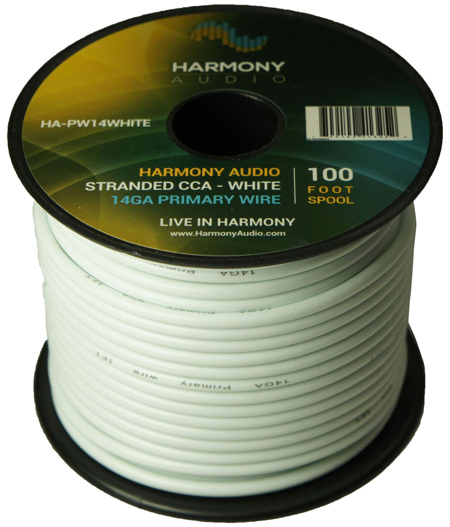 Harmony Audio HA-PW14WHITE Primary Single Conductor 14 Gauge White Power or Ground Wire Roll 100 Feet Cable for Car Audio/Trailer/Model Train/Remote