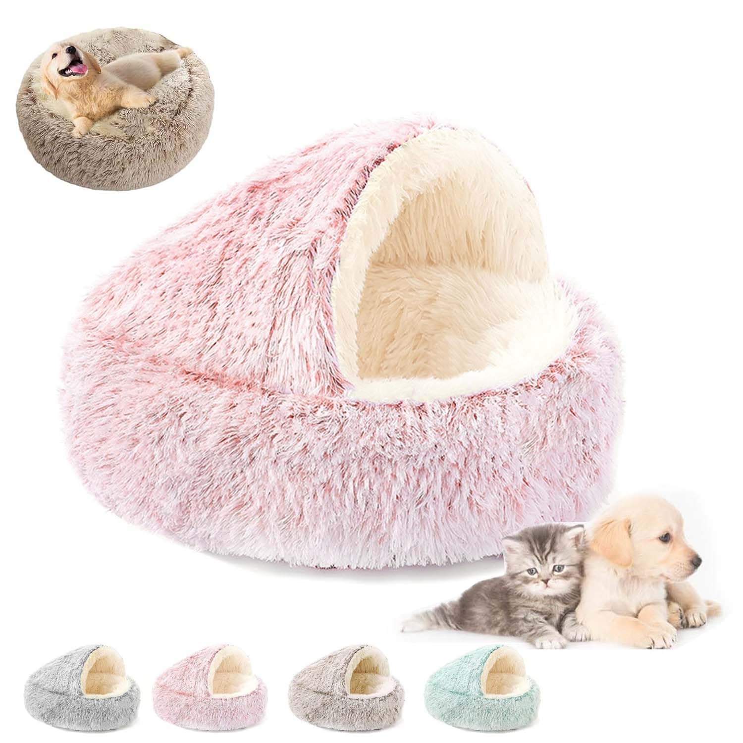 Olvys Cozy Cocoon Dog Bed, Olvys Cozy Cocoon Pet Bed for Dogs, Calming Fluffy Cat Dog Bed with Cover Cave, Cat Beds for Indoor Cats, Non-Slip Waterproof Base (PinK, M (20"))