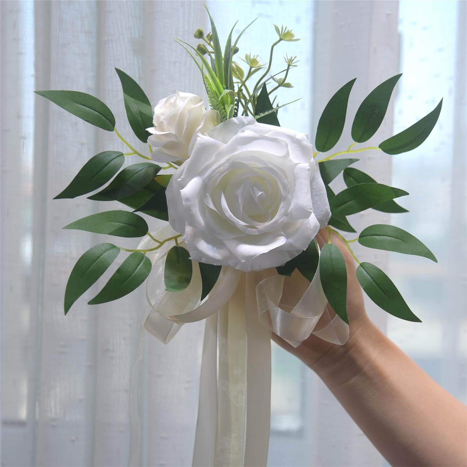 Deco Samochód Ślubny, 2 sztuki, 25 cm, biała kokarda, kokarda na przyssawkę, do lusterek wstecznych, klamek drzwi, oparć krzeseł, ławek kościelnych i imprez
