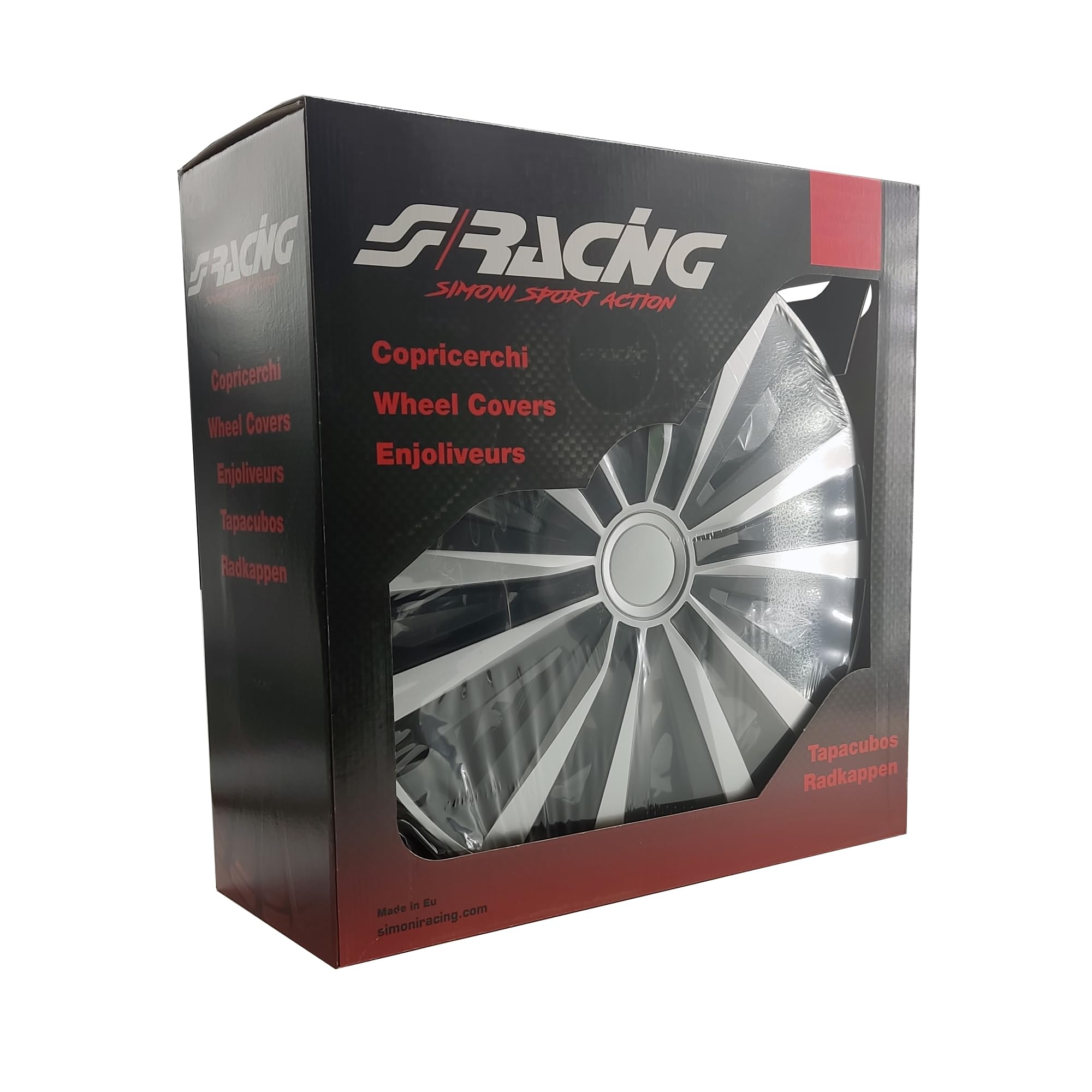 SIMONI RACING MUL/15SB, Set 4 Copricerchi universali Multi Silver Black da 15" Pollici, Copriruota Auto Grigio e Nero