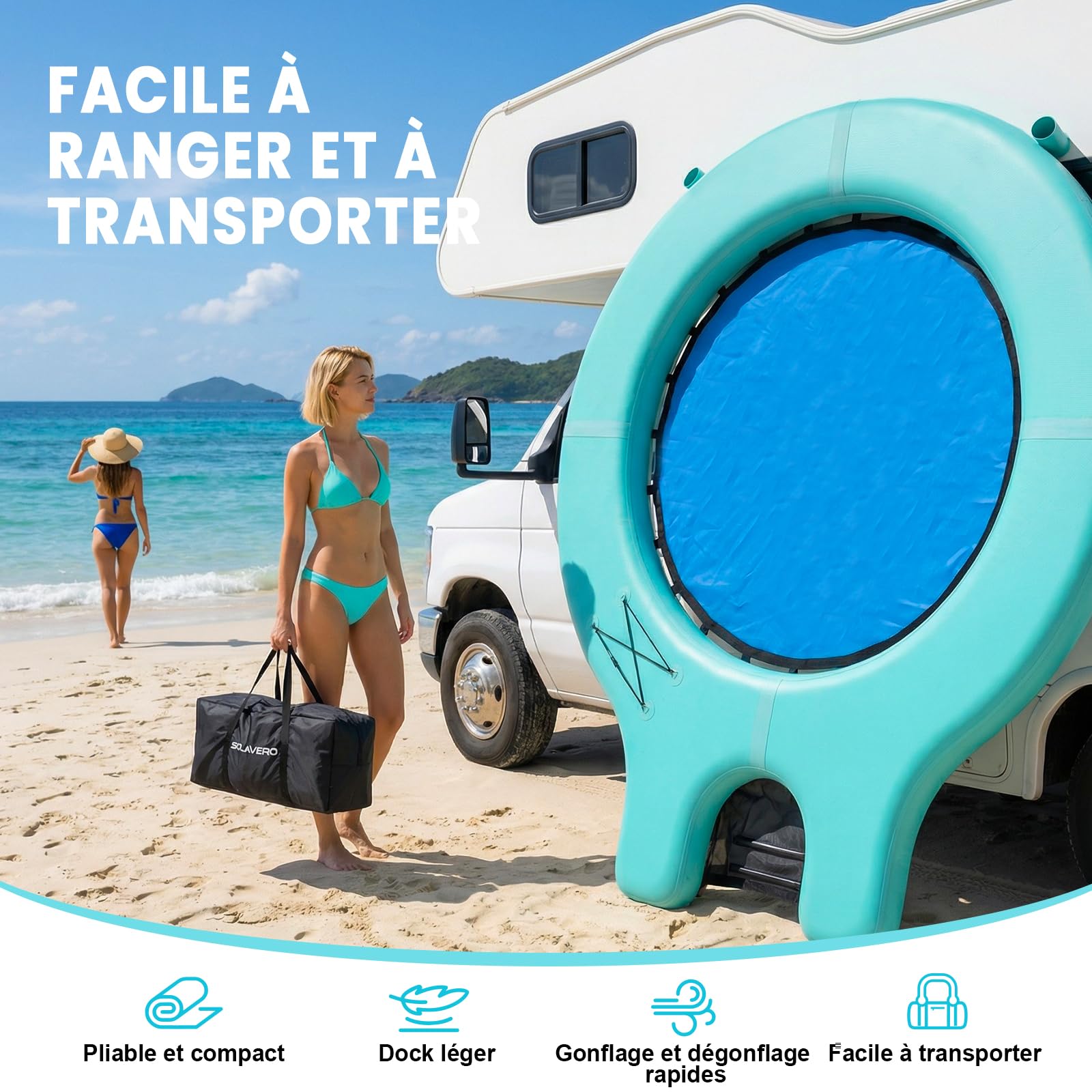 SOLAVERO Hamac Aquatique Gonflable avec Rampe pour Chien | Bouée Flottante pour Adultes et Animaux, Radeau pour Lac, Plateforme pour Piscine, Mer et Rivière