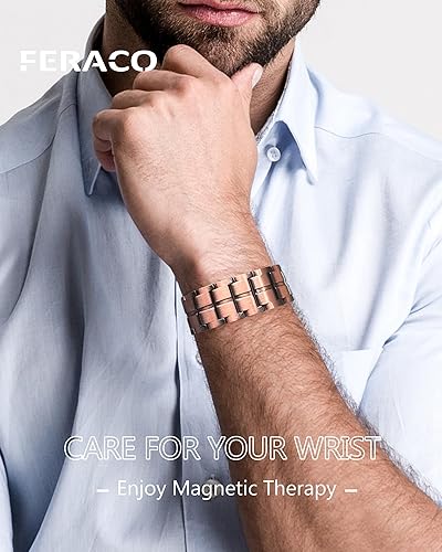 Miniatura 2 de Feraco Pulsera de cobre para hombre, 3 veces más fuerza, pulsera de terapia magnética, joyería de cobre con potentes imanes de 3800 Gauss