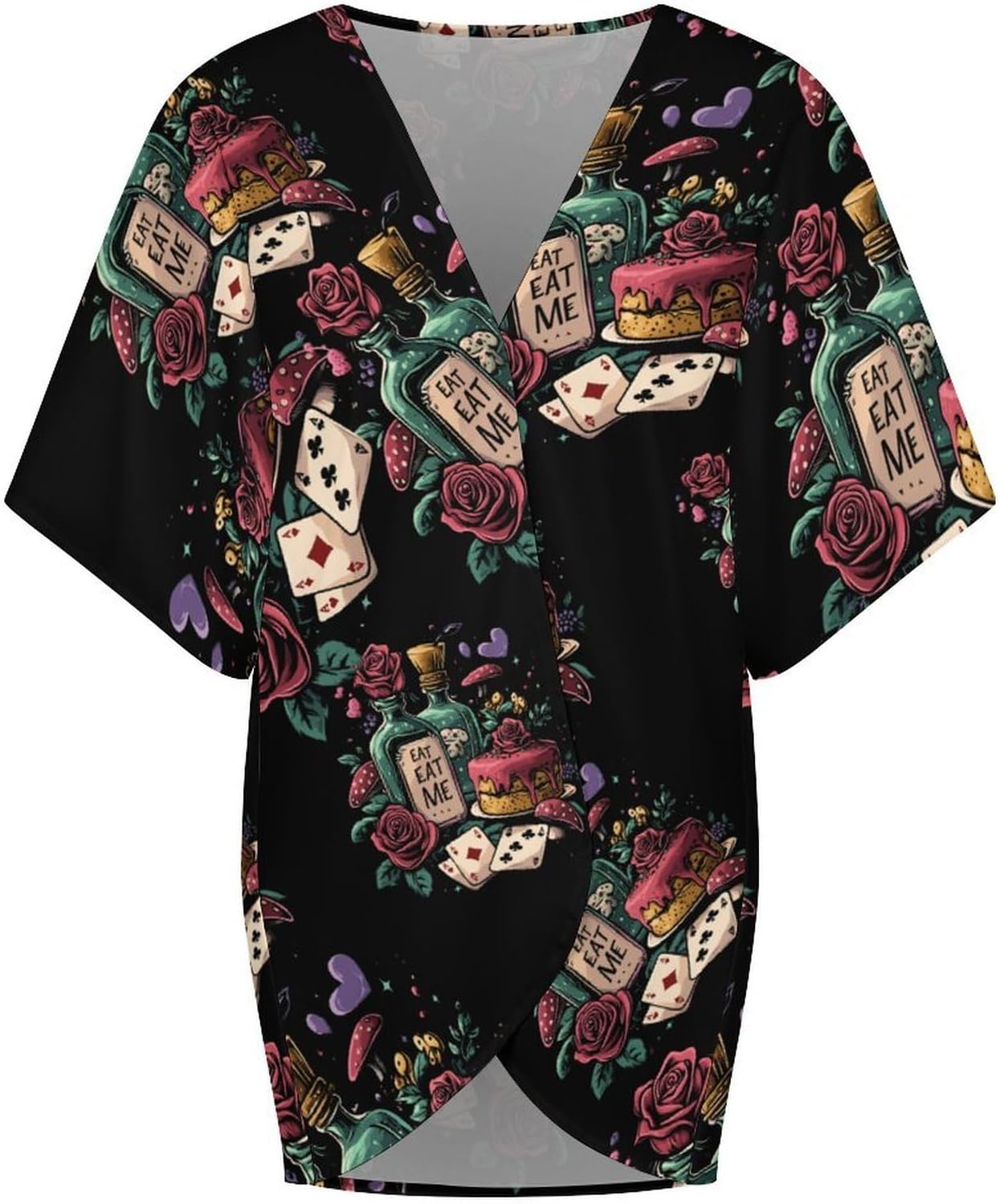 Playing Poker Cards Cake Women's Open Front Cardigan Short Sleeves Jacket Lightweight Sweaters Tops