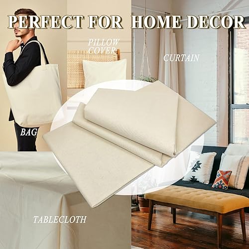 Miniatura 3 de Tela de muselina de algodón de 63 pulgadas x 2 yardas, lino natural sin blanquear, tela ligera para materiales de costura, proyectos de