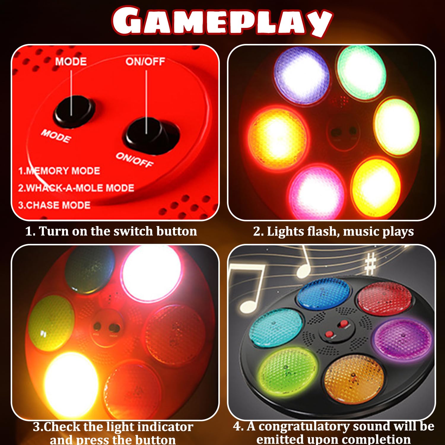 Gioco Di Memoria Illuminato, Giocattolo Elettronico A 3 Modalità, Gioco di memoria con illuminazione, Giocattolo Interattivo Di Sfida Di Memoria, Gioco Da Tavolo Portatile Per Compleanno, Viaggio (M2)
