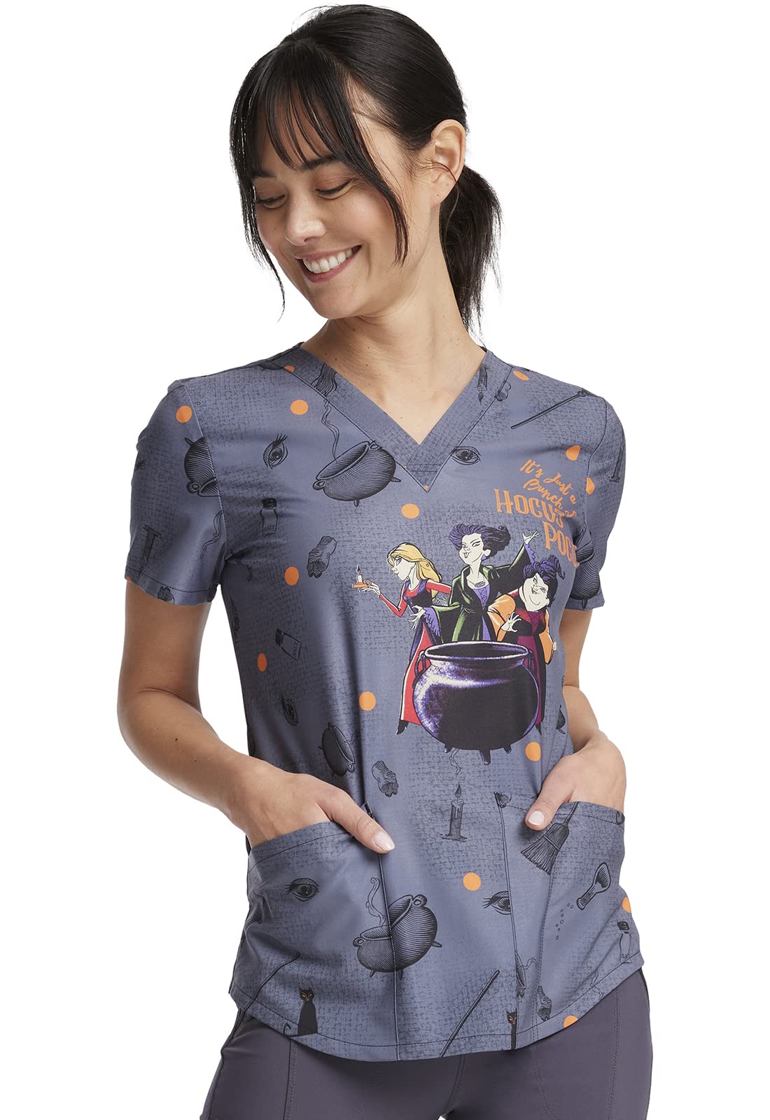 Tooniforms Women Scrubs Top V-Neck Print TF736, XS, Hocus Pocus