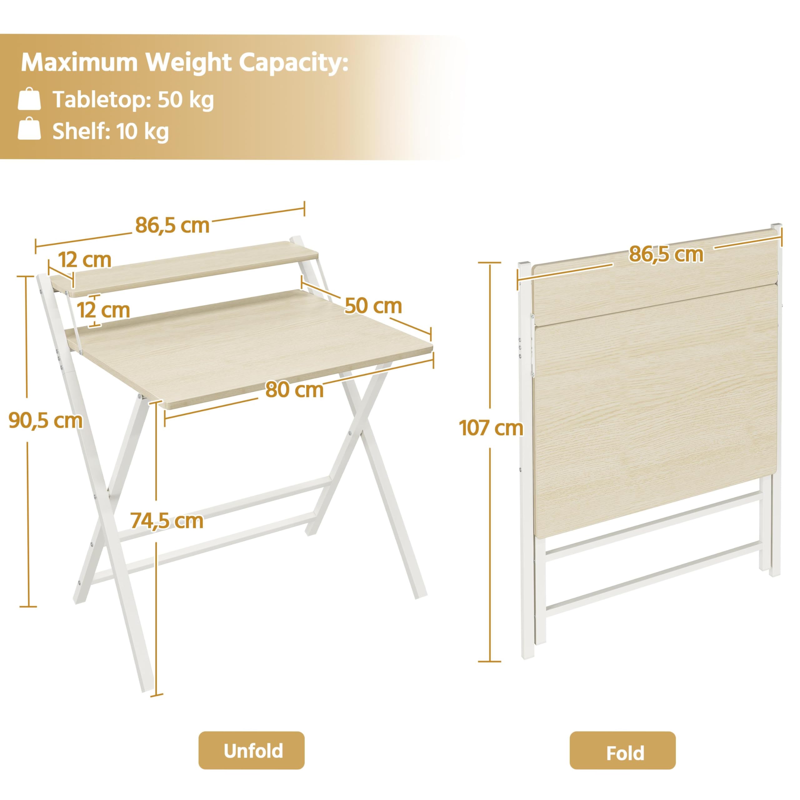 Yaheetech Scrivania Pieghevole per Computer a 2 Livelli 80 cm Tavolo Pieghevole in Legno Moderno Design Scrivania Salvaspazio Compatto Tavolino con Ripiano per Monitor Legno Chiaro