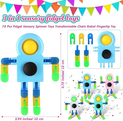 Miniatura 9 de Shappy 72 piezas Fidget Sensory Spinner Juguetes Transformables Cadena Robot Juguete Sensorial para Ansiedad, Alivio del Estrés TDAH Autismo Piñata