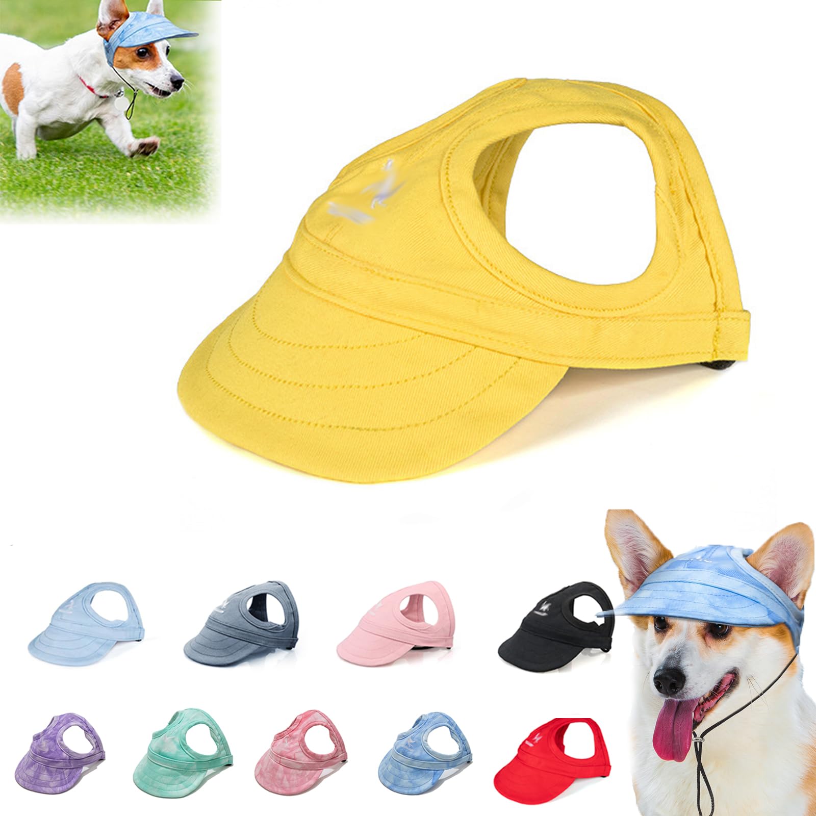 YOHFRFGX Outdoor Sun Protection Hood for Dogs, 2024 New Dog Outdoor Sun Protection Hat, Sun Hat for Dogs, Dog Hat, Puppy Sun Hat, Adjustable Strap (L,Yellow)