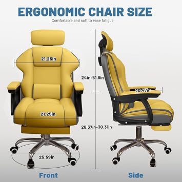 Leomix Computer Chair with Footrest and Lumbar Support, Ergonomic Computer Chair, Height Adjustable Gaming Chair, for Home Office Chair,C [Energy Class A]