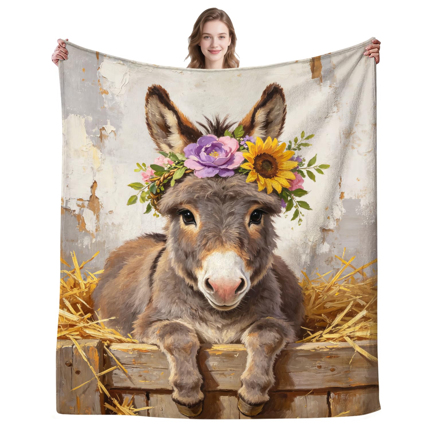 Magazasi Donkey Blanket Ultra Soft Flower Donkey Flannel Blanket Gifts for Donkeys Lovers Women Couch Sofa Bed 50"X40"INCH