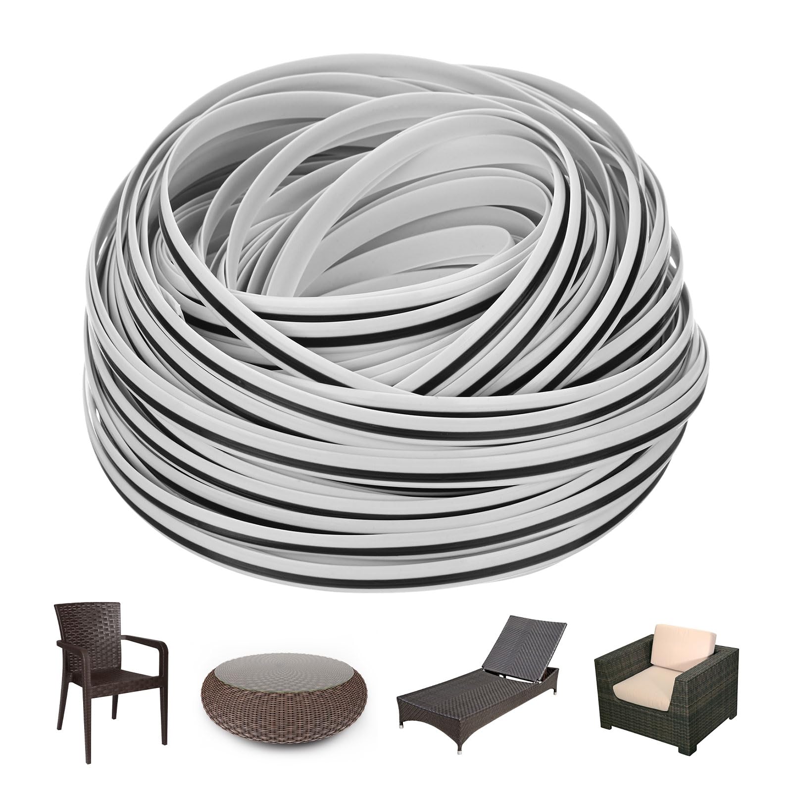 M METERXITY 100Ft Flat Rattan Plastic, Black and White