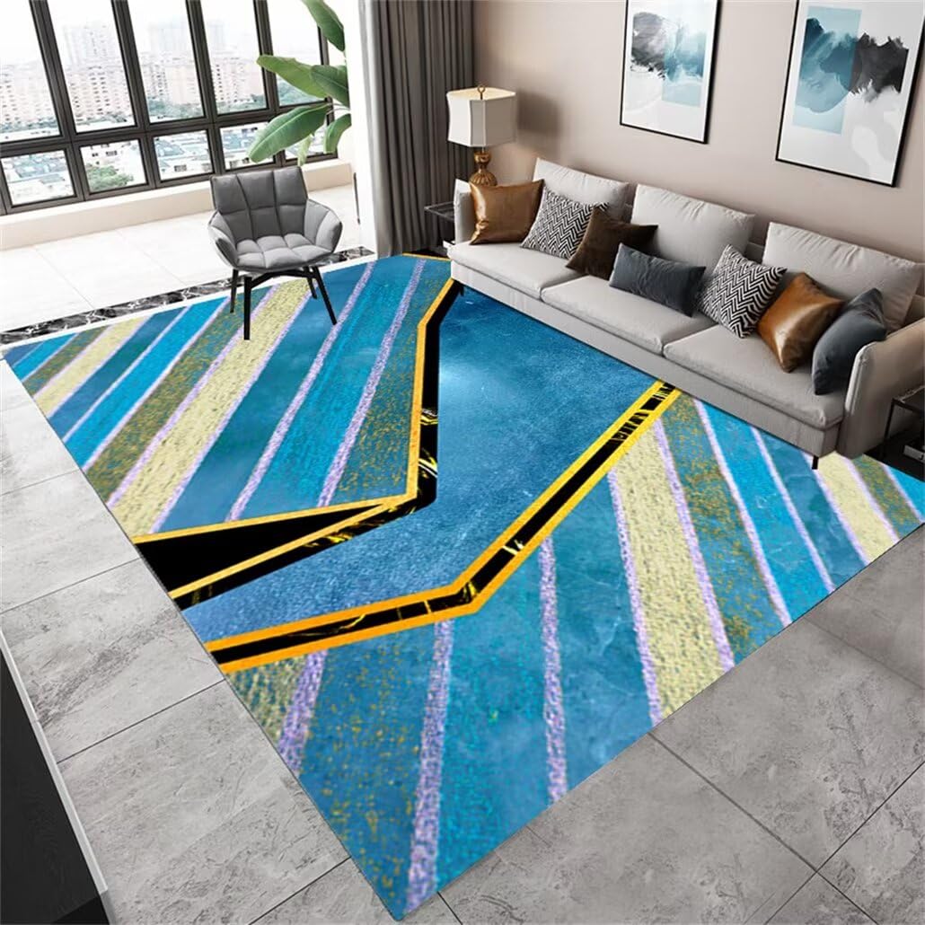 Tapis chambre enfant bleu grand format 160x210 anti-glisse lavable