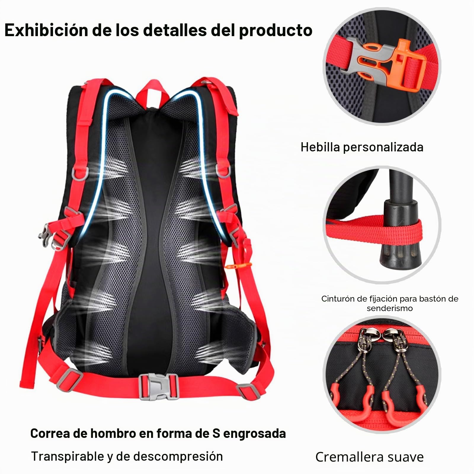 50L Mochila de Senderismo Mochila Impermeable Mochila Hiking Backpack para Hombre Mujer Acampar Hacer Ciclismo Escalada Deportes Aire Libre Negro