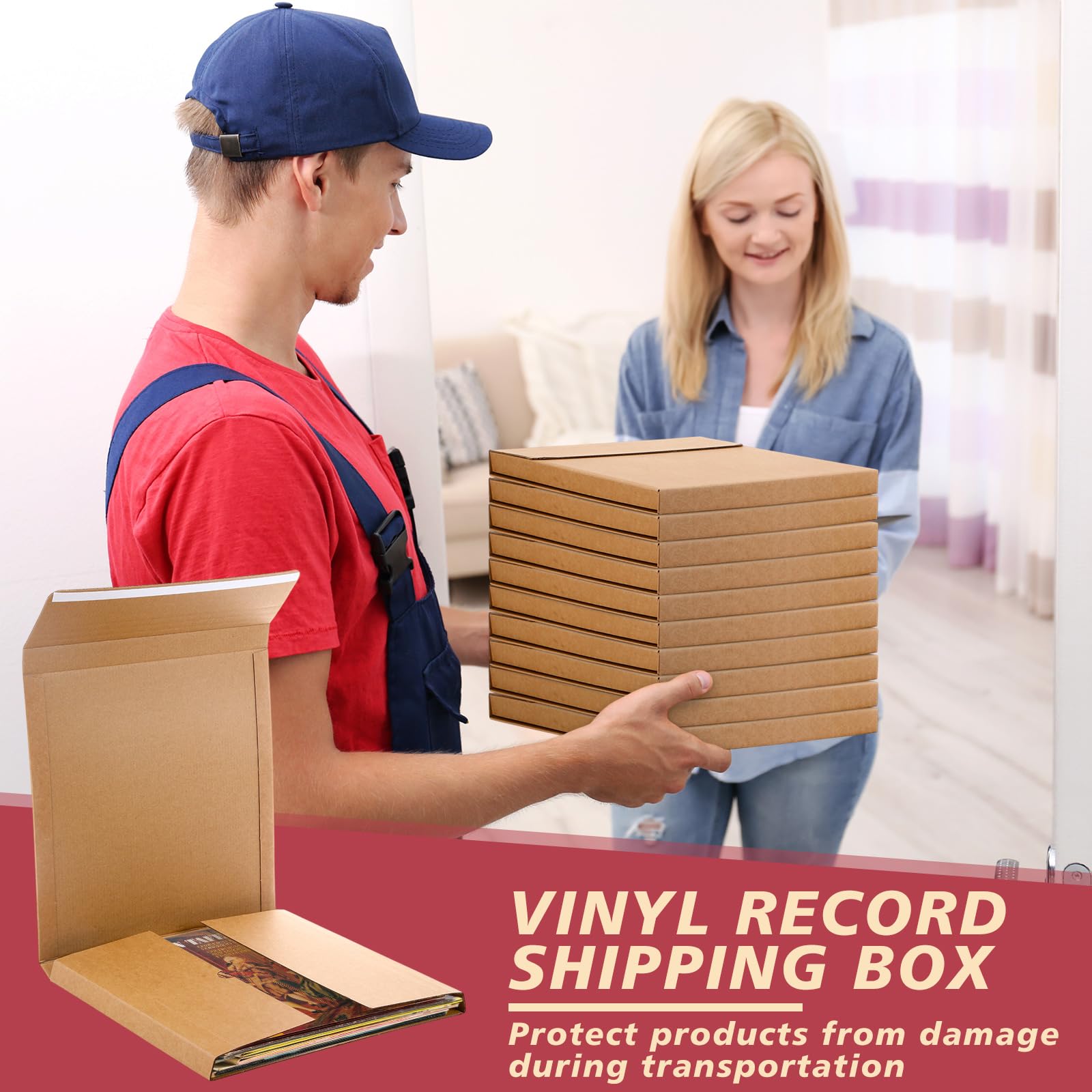 Maxdot Confezione da 50 scatole per spedizioni di dischi in vinile, 31,8 x 31,8 x 2,5 cm, con adesivi fragili, scatole di cartone protettive per imballaggio, spostamento postale