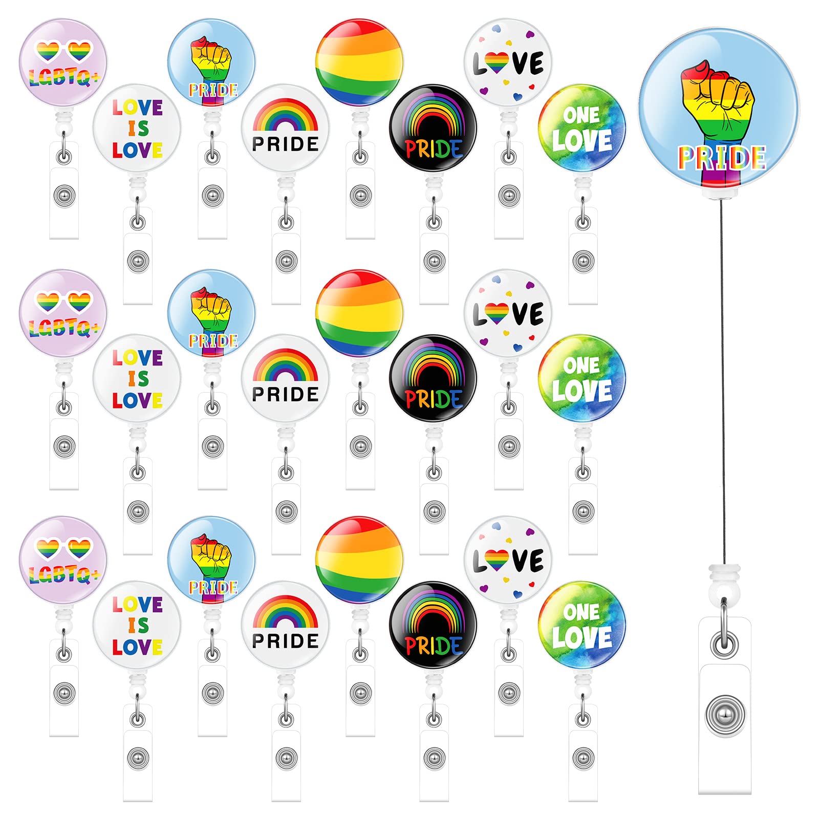 Photo 1 of Jexine 24 Pcs LGBTQ+ Pride Badge Reels Rainbow Badge Holder Gay Retractable Badge Reel LGBT Badge Scroll with Clip for Pride Month Office School Worker Nurse Student Teacher Key Card ID Name Holder