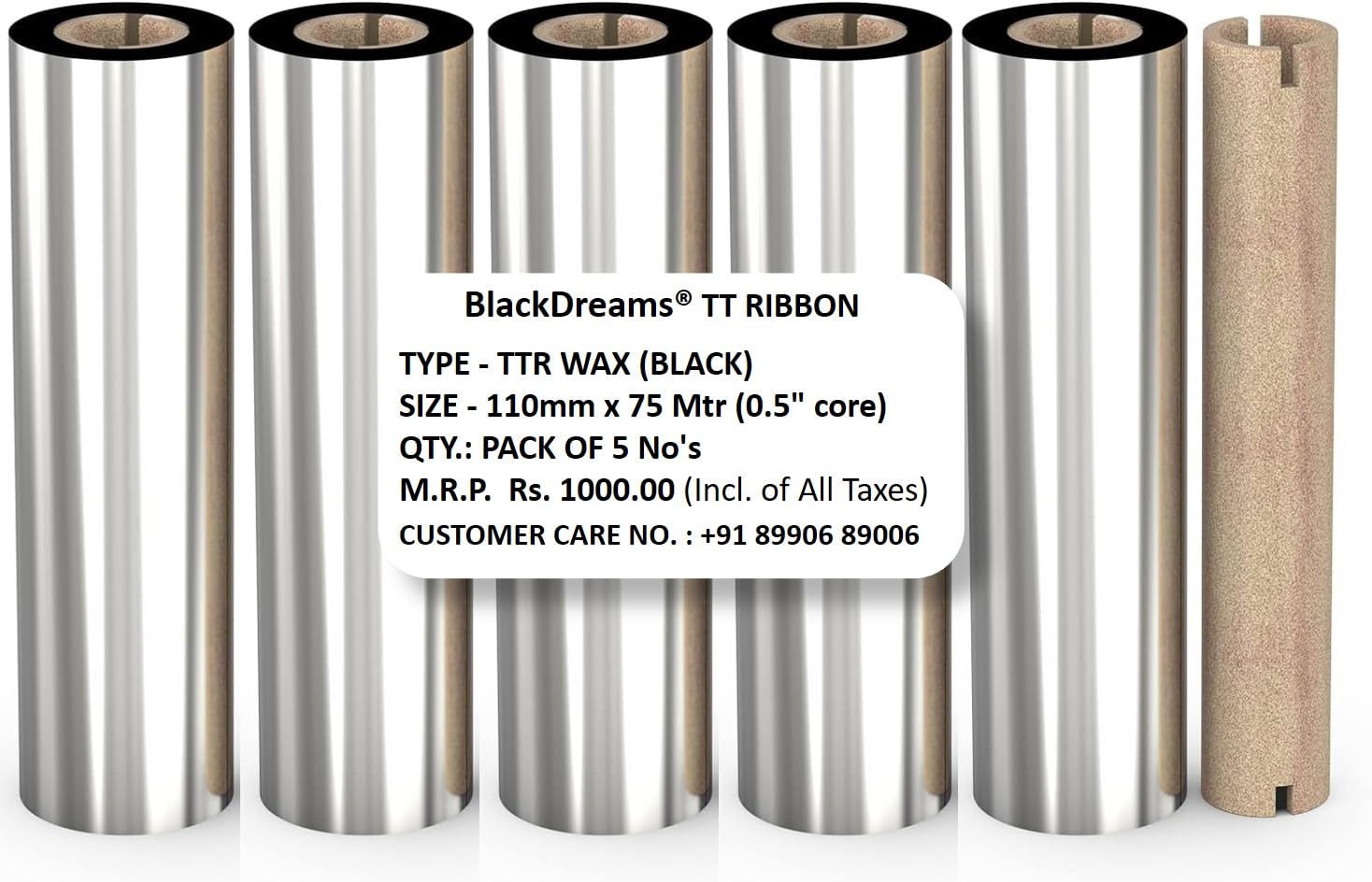 See full amazon price history chart for BlackDreams® 110 mm * 75 Meter, Thermal Transfer Ribbon / 0.5" Core/Wax (Pack of 5 Ribbon) for Desktop Barcode Printer BlackDreams® 110 mm * 75 Meter, Thermal Transfer Ribbon / 0.5" Core/Wax (Pack of 5 Ribbon) for Desktop Barcode Printer (B098888QRG) Amazon Price History, Amazon Price Tracker