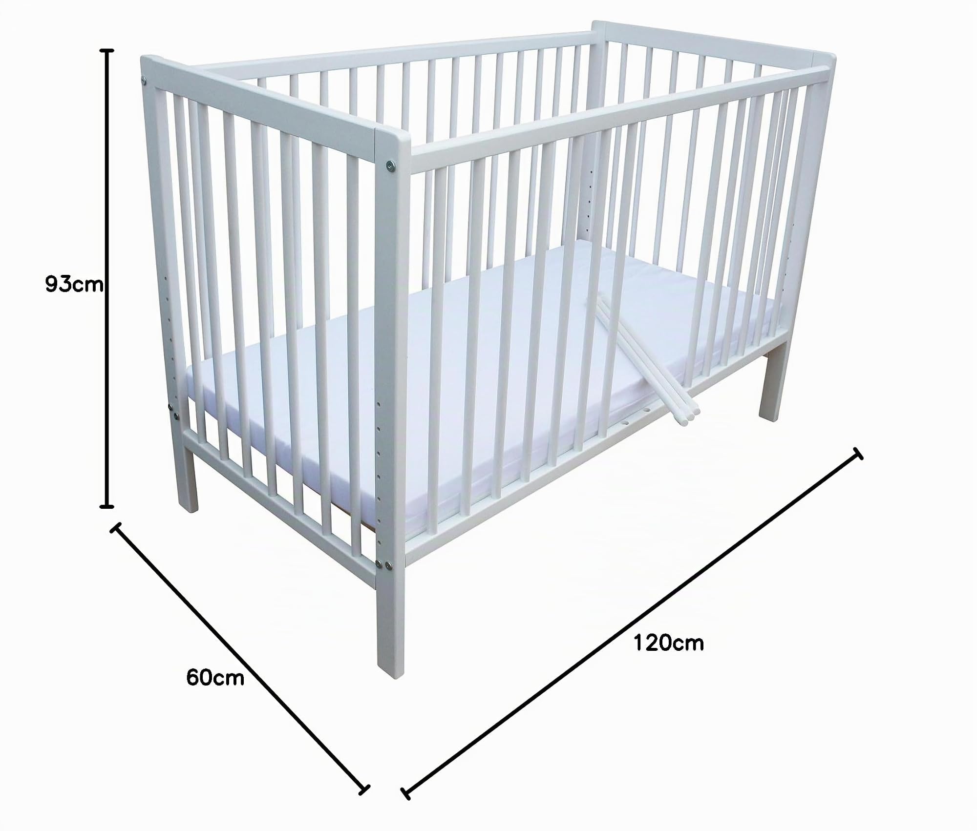 Micoland Kinderbett - Beistellbett - Babybett 120x60 cm umbaubares Bett mit Gurt, Rädern und optional Matratze (Haus mit Matratze Weiss)