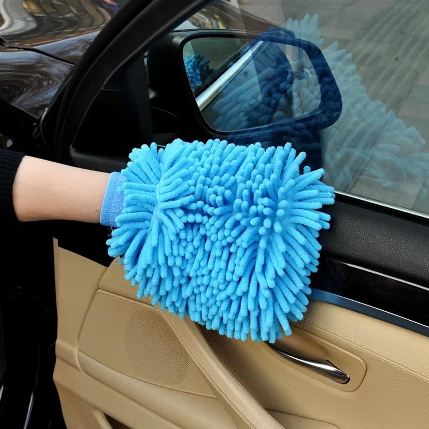 1PCS Car Wash Chenille Microfiber Car Wash Glove Mitt Soft Mesh Backing Cleaning Tools Auto Acessories