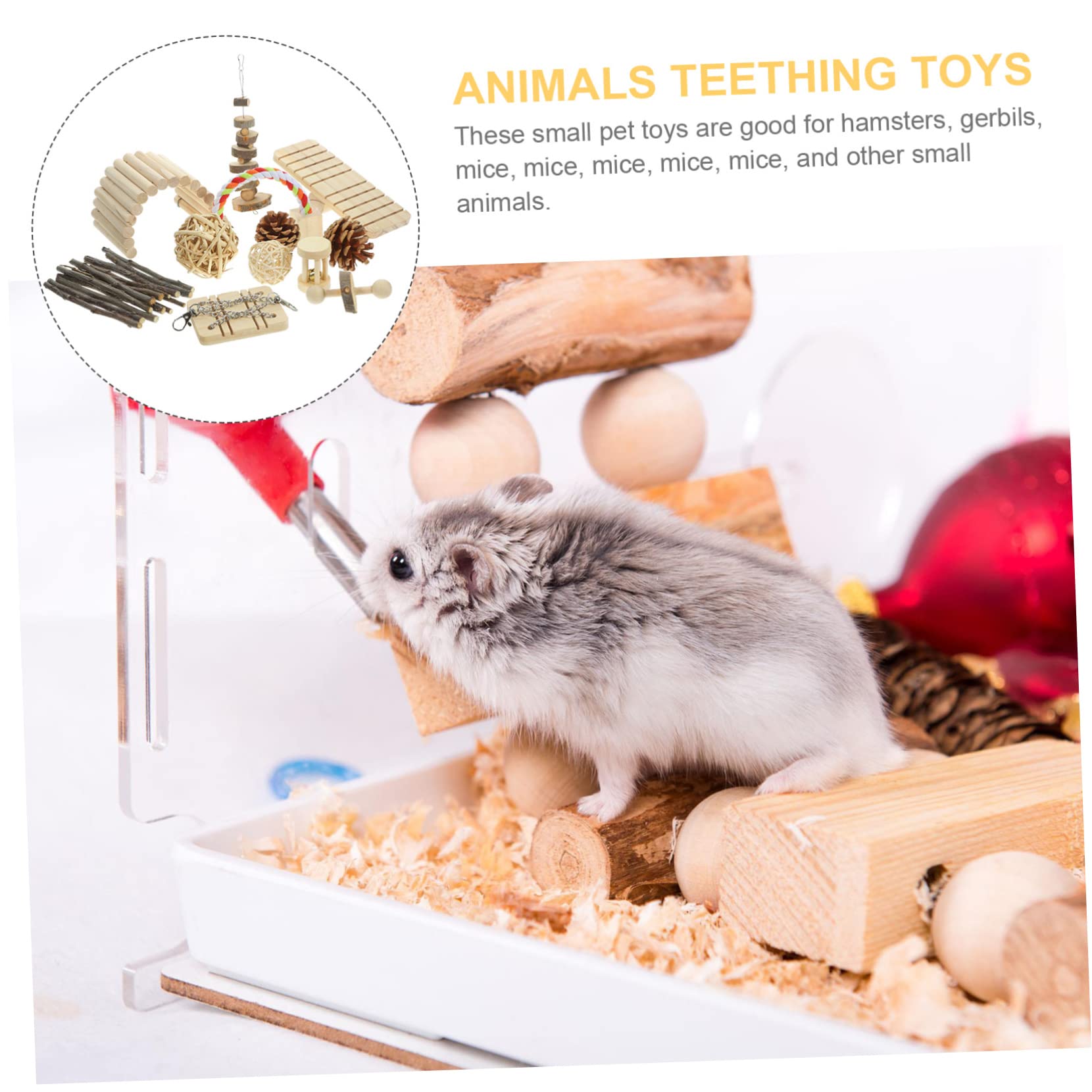 VANZACK Hamster Spielzeug Set mit Beißring aus Holz für Kleine Haustiere Kauspielzeug für Meerschweinchen und Kaninchen