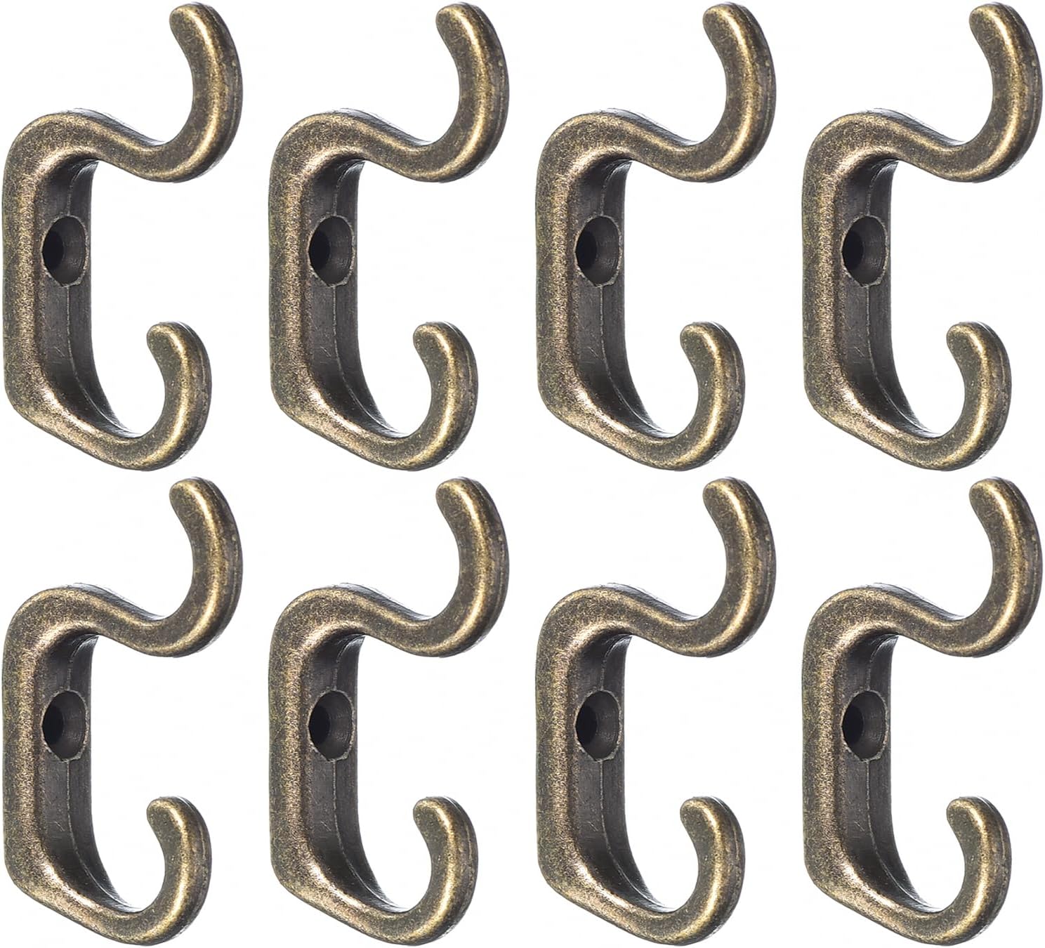 uxcell Wall Hooks, 4Pcs - Zinc Alloy Double Prong Retro Hook, Mini Small Hooks for Hanging Towel Coat Backpack Clothes Scarf Keys Hat Cup (Bronze)
