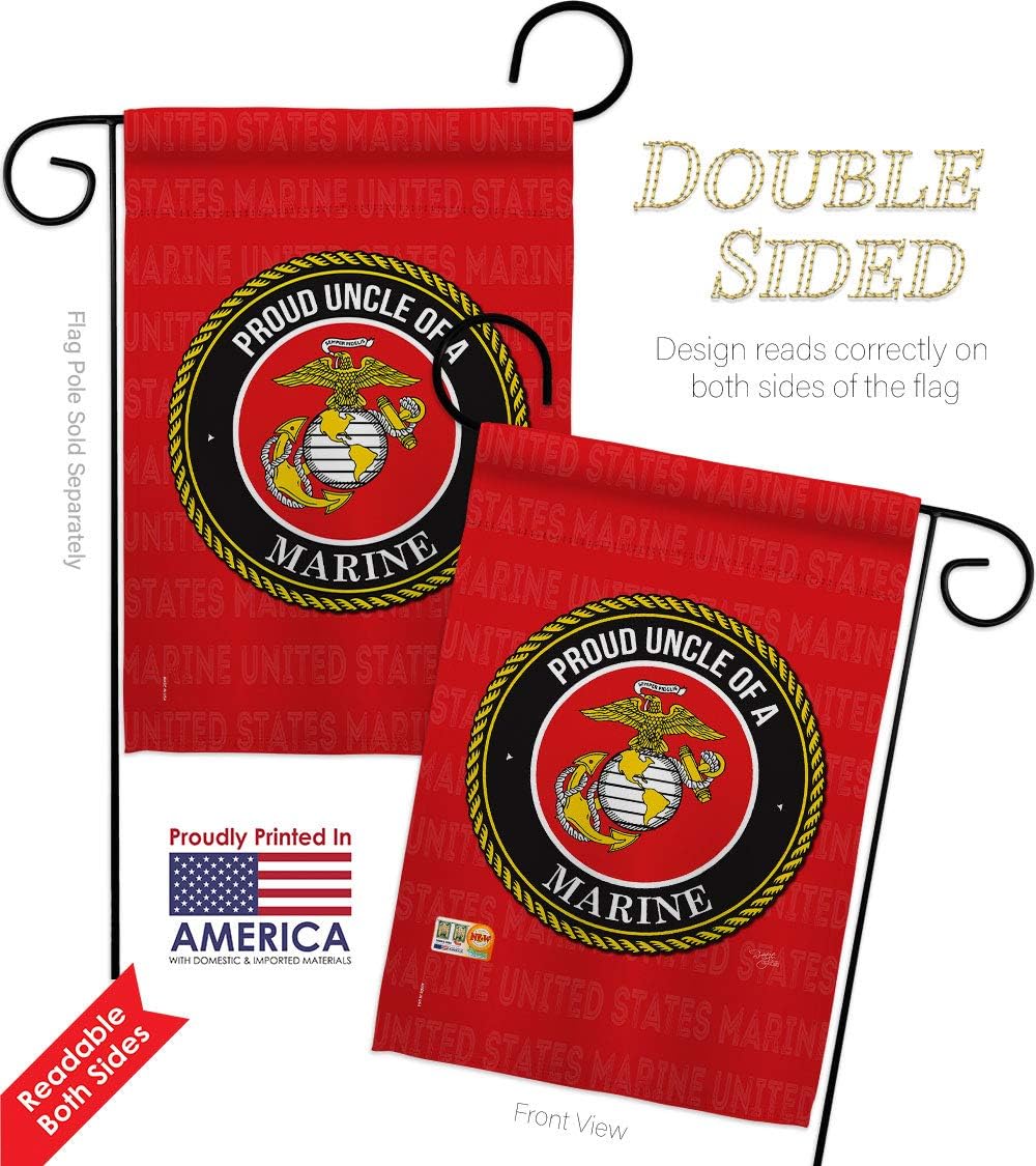 Proud Uncle Marines Garden Flag Set with Stand Armed Forces Marine Corps USMC Semper Fi United State American Military Veteran Retire Official Small Gift Yard House Banner Double-Sided 13 X 18.5