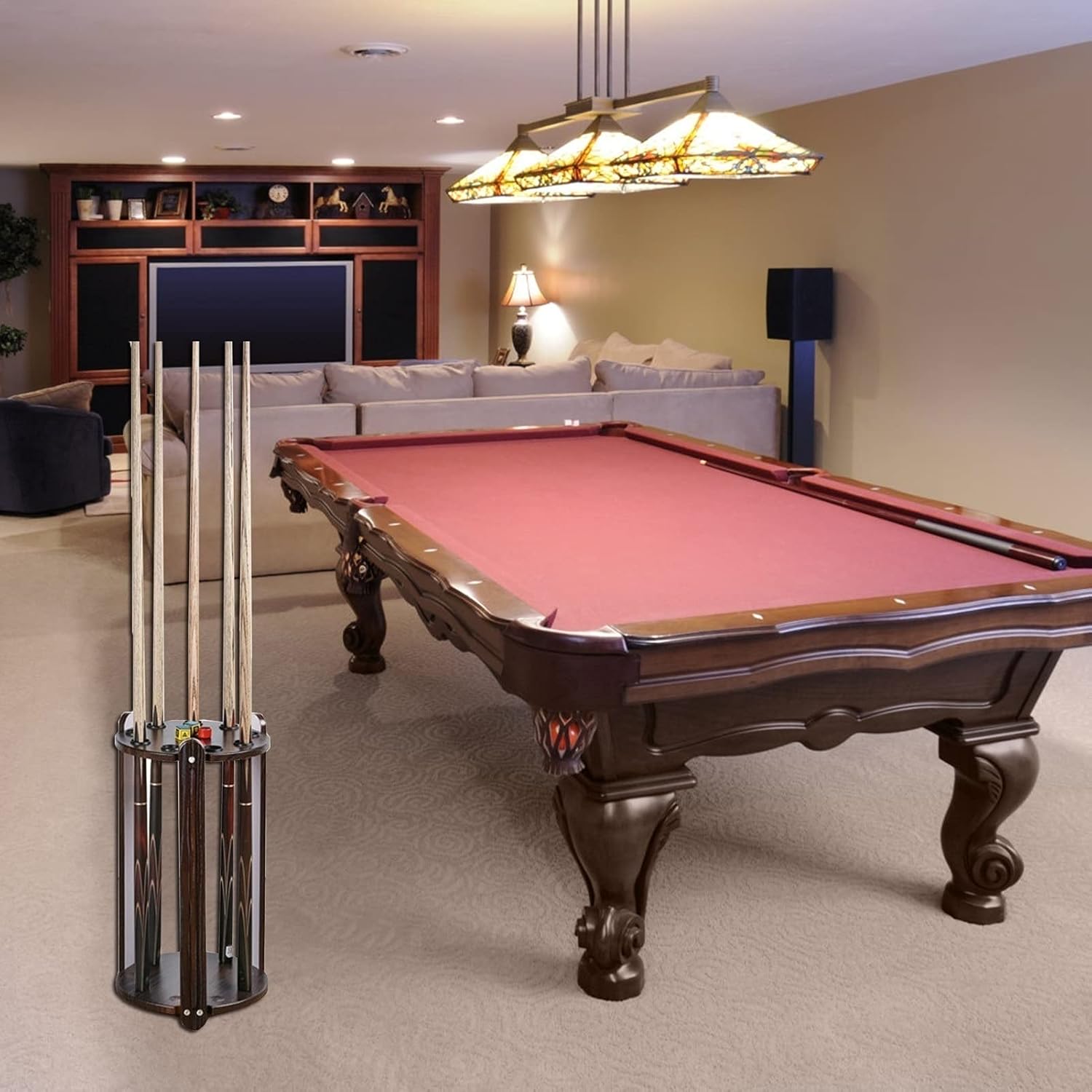 Pool Rack, 9 Hole Billiard Rack Floor Stand Pool Stick Holder Stick Rack Round Pool Holder Game Rooms Billiard Supplies