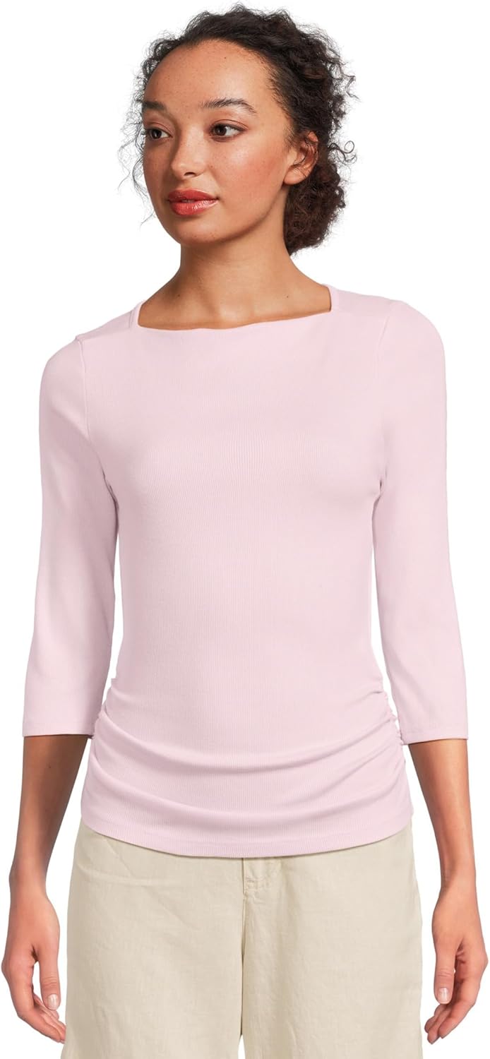 Michael Stars Womens Asha 3/4 Sleeve Straight Neck Top