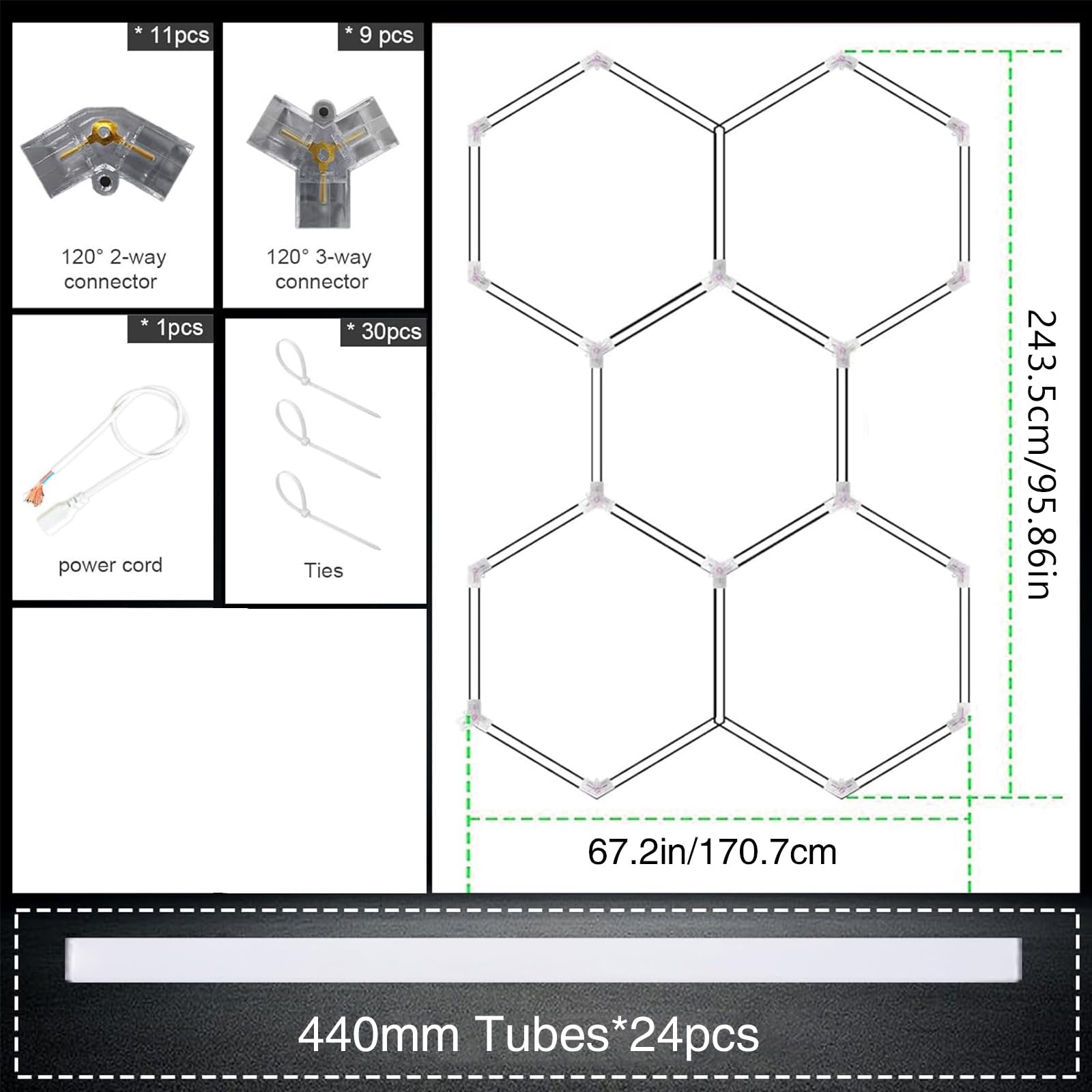 Hexagon LED Plafonniers, 5/14-Grille DIY Design de nid d'abeille, 6500K Ultra Lumière LED Lumières pour Garage, Ateliers, Salle d'exposition, Gym 5 HEX