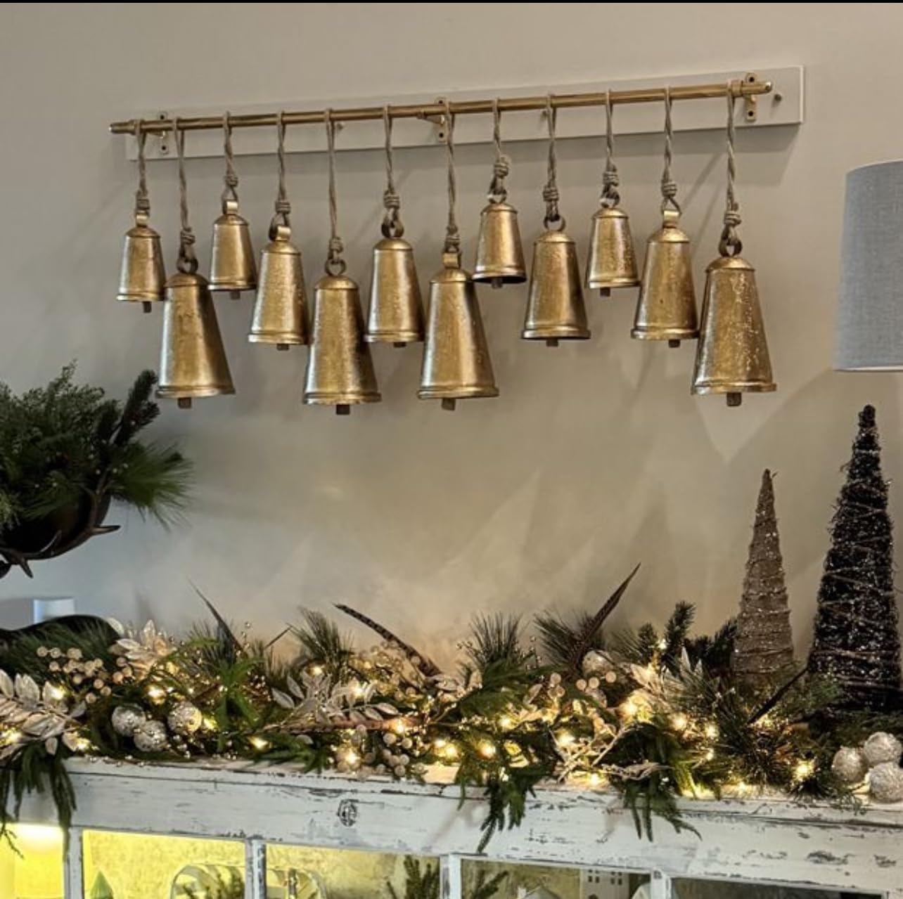 Gold Metal Inspired Narrow Cone Decorative Cow Bell Christmas Bells for Decoration, Rustic Christmas Decor Vintage Style Wind Chimes Bell