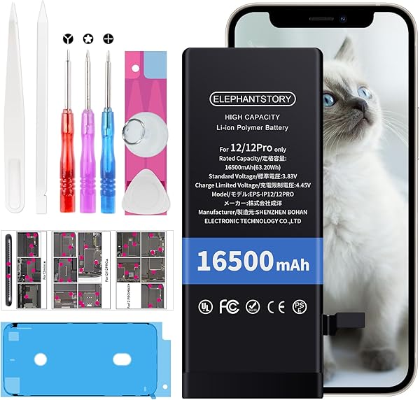 ElephantStory for iPhone 12/12Pro Battery Replacement Kit,16500mAh New 0 Cycle Internal Battery Replacement for iPhone 12 Pro Model A2172 A2402 A2403with Complete Repair Tool