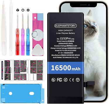 ElephantStory for iPhone 12/12Pro Battery Replacement Kit,16500mAh New 0 Cycle Internal Battery Replacement for iPhone 12 Pro Model A2172 A2402 A2403with Complete Repair Tool