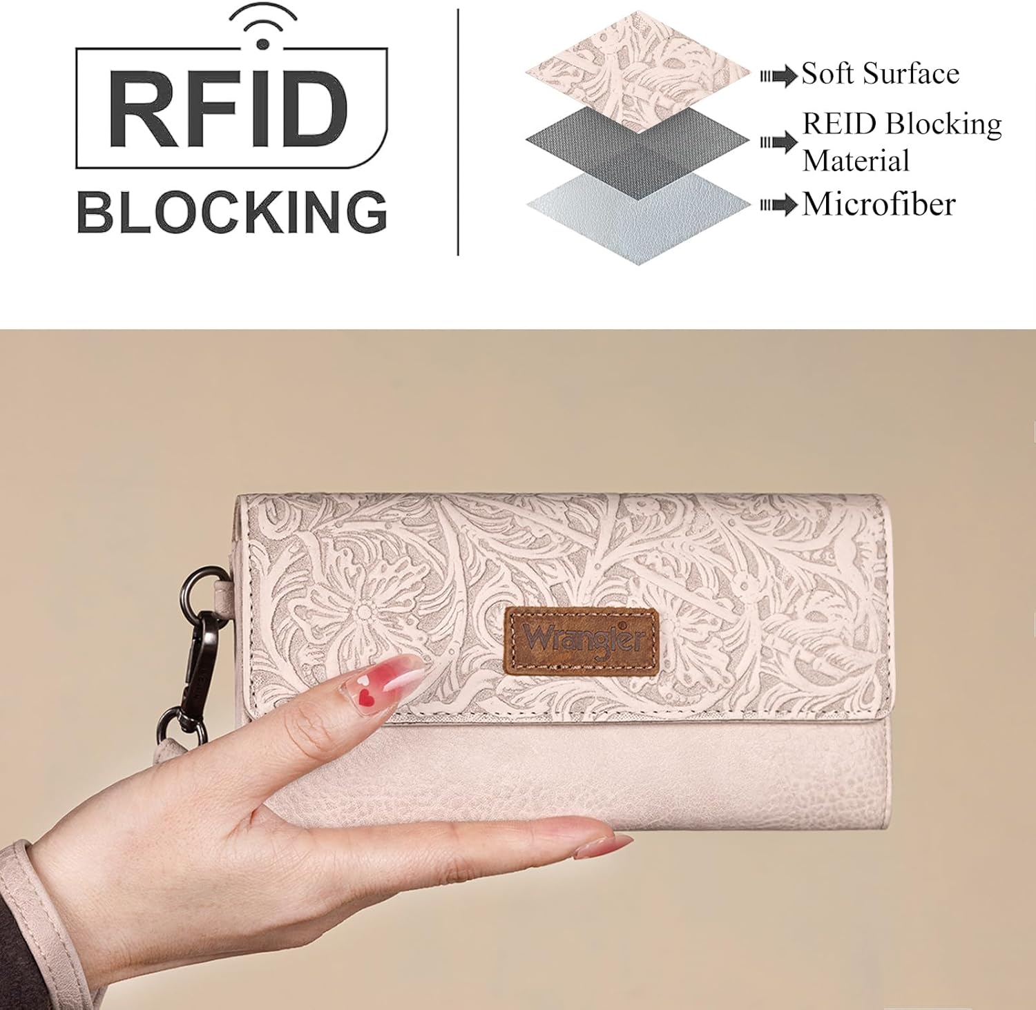 Montana West X Wrangler Western Wallets for Women Trifold Wristlet Wallets Large Capacity Women Clutch Wallet with Coin Purse - Image 3