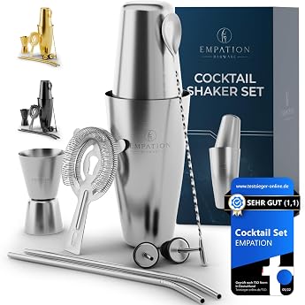 EMPATION Cocktail Shaker 8-teiliges Cocktail Set - 825ml Boston Shaker aus Edelstahl minimalistisches Cocktail Zubeh r Bar Set f r Anf nger & Profis Cocktailshaker Set perfekt als Pr sent geeignet