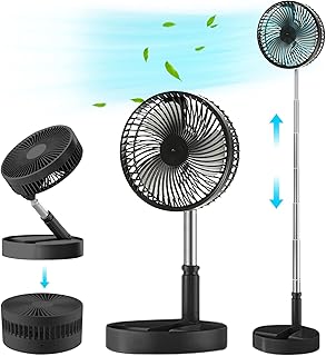 Gegizun Foldable Portable Fan Pedestal Fan, Height Adjustable Standing Fan Telescopic Oscillating Fan Quiet Table Fan Rechargeable Desk Fan Small Fan (dark)