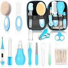 Baby Grooming Kit Infant Safety Care Setwith Hair Brush Comb Nail Clipper Nasal Aspirator, Baby Essentials Kit for Newborn Girls Boys 14 PC-Blue Kit