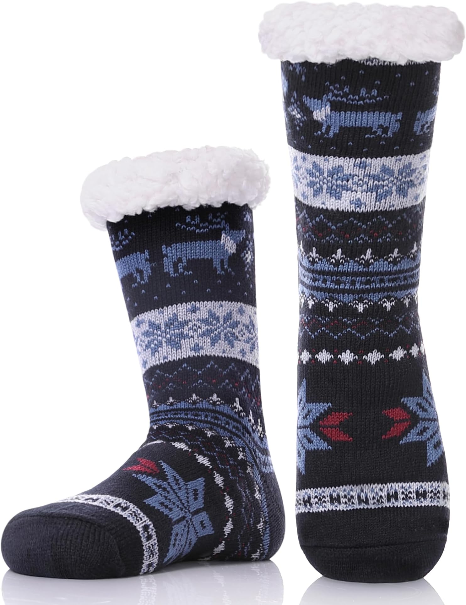 Mens Fuzzy Slipper Socks Warm Thick Heavy Thermal Fleece lined Fluffy Winter Non Slip Socks