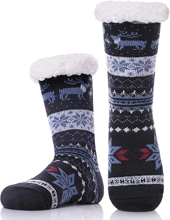 DYW Mens Fuzzy Slipper Socks Warm Thick Heavy Thermal Fleece lined Fluffy Winter Non Slip Socks