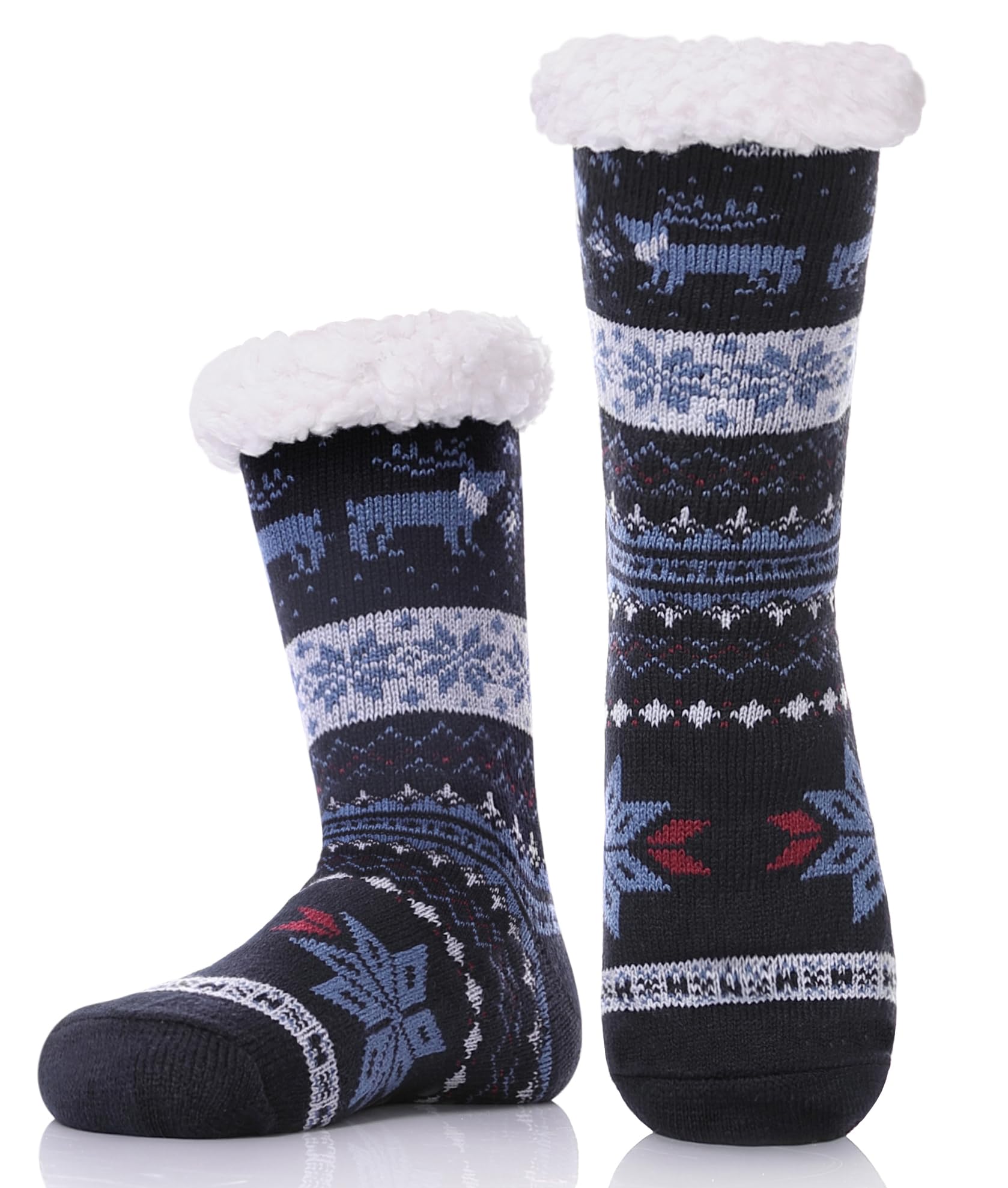 DYWMens Fuzzy Slipper Socks Warm Thick Heavy Thermal Fleece lined Fluffy Winter Non Slip Socks