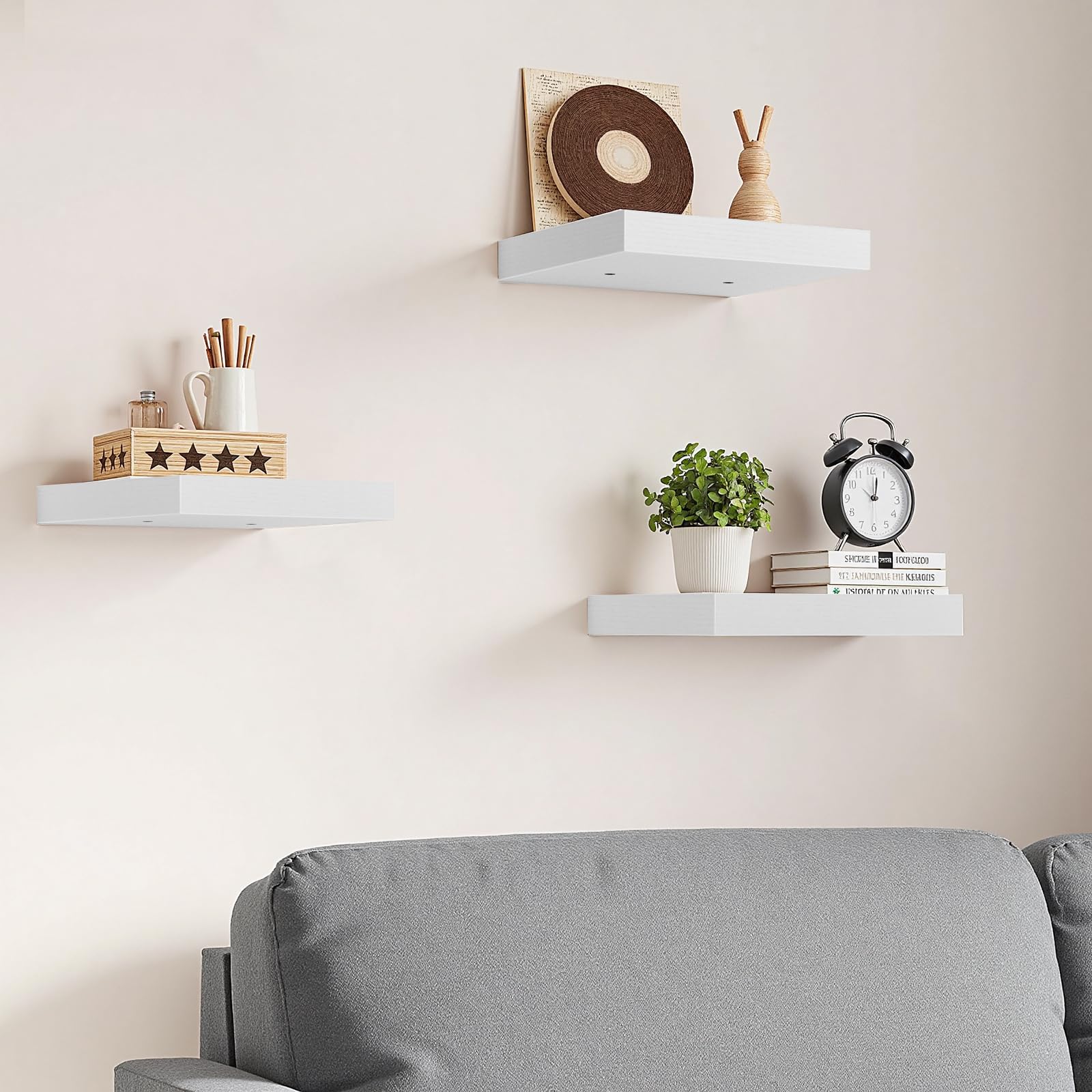 Estantes Flotantes Estantes de Pared Juego de 3 Compactos de 20 x 20 Cm de Tablero de Fibra de Densidad Media para Salón, Cocina, Pasillo, Blanco