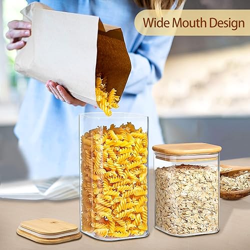 Miniatura 5 de Tarros de almacenamiento de vidrio con tapa hermética de bambú, recipientes de almacenamiento de alimentos de vidrio de 40 onzas y 27 onzas,