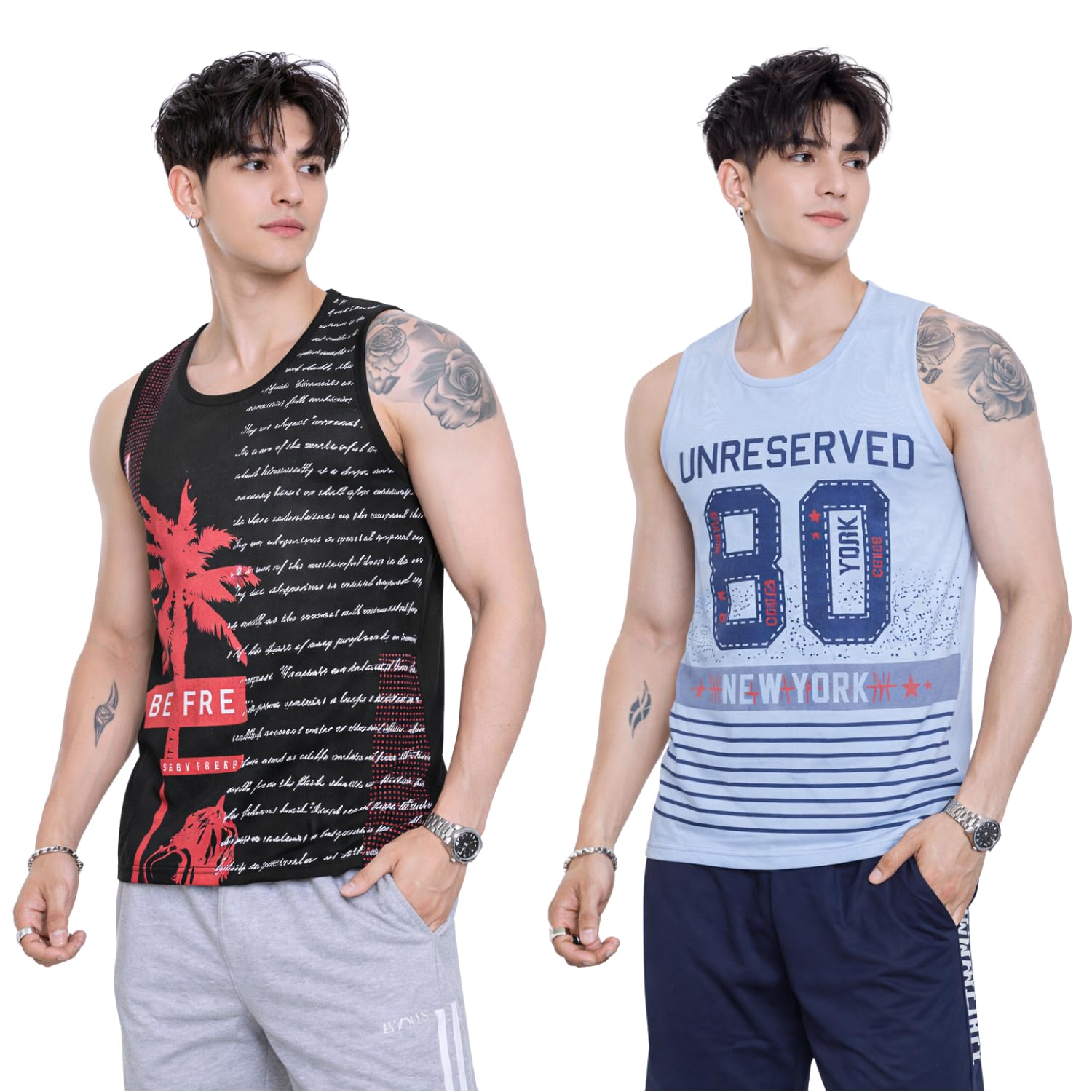 Men’s Printed Sando Combo Pack | Lightweight Sleeveless Casual Wear Soft Braathable Tank Tops for Men's | Men's Gym Vest (Pack of 2)-image-46