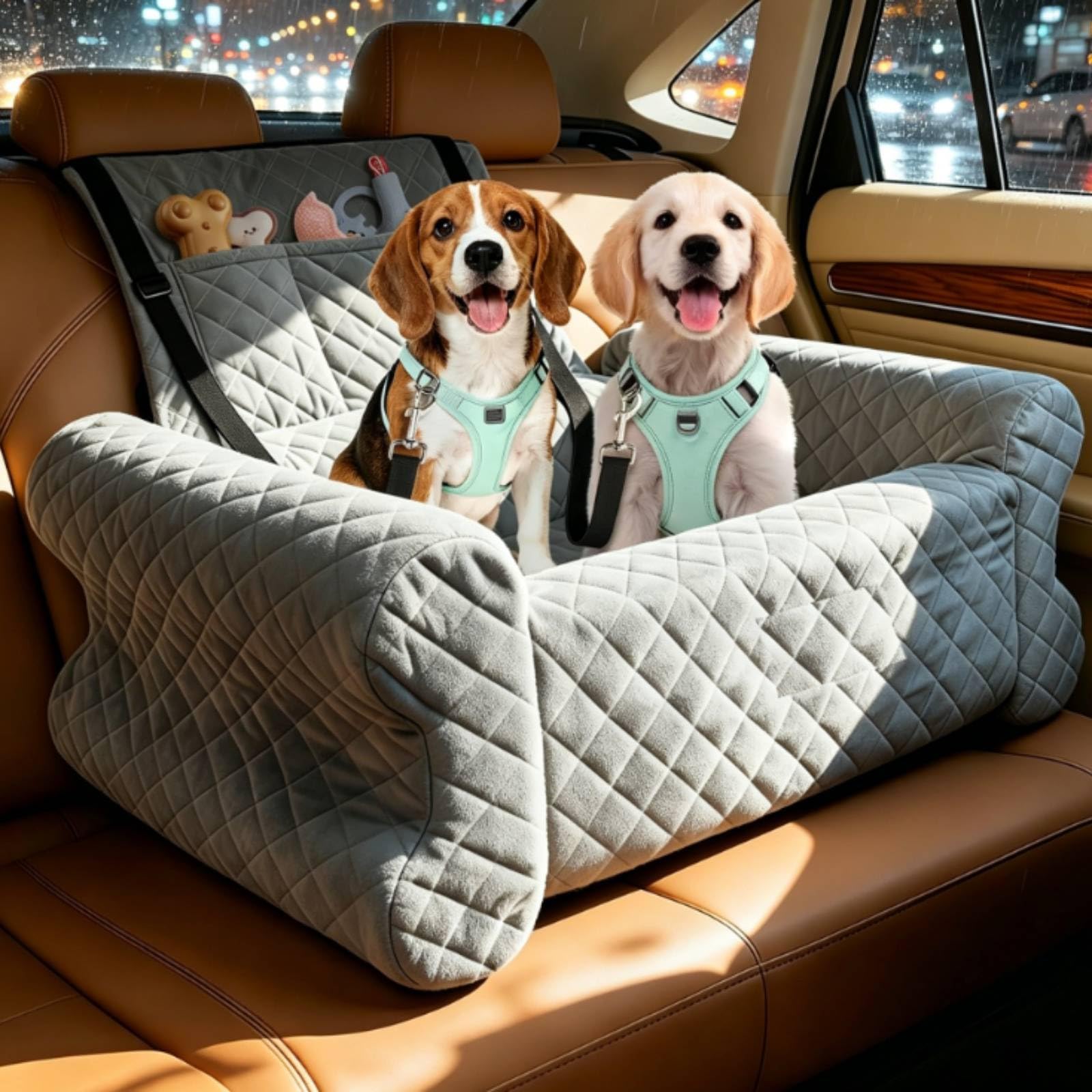 Cama Coche Mascotas Lavable Asiento Coche Perro Correas Ajustables Cama Portátil Mascotas para Cachorros, Gris