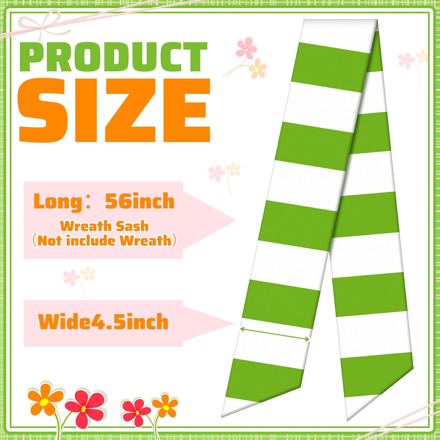 Wreath Sash for Front Door Wreath Satin Sash Blank Sashes Embroidery Monogram Yard Doorway Indoor Outdoor Wall Ribbon Bow Home Decor(Green,White,Fresh Stripes) - Image 3