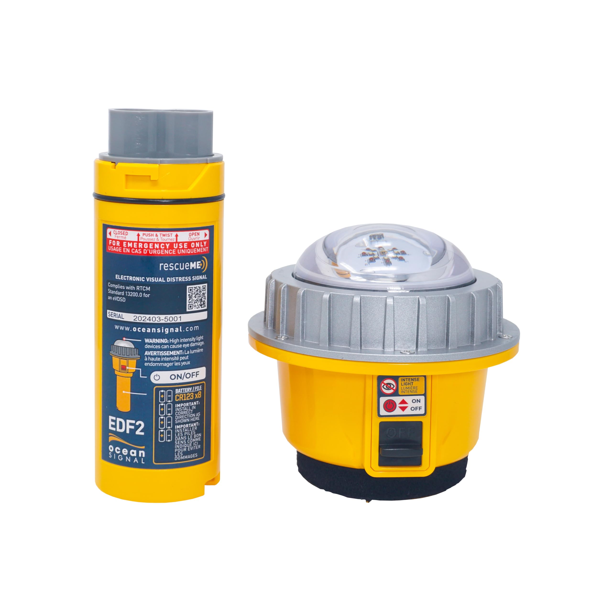 Ocean Signal rescueME EDF2 Elektronische LED-Seenotfackel: Pyrotechnik-Alternative – SOS-Signal & Infrarot IR – Wasserdichtes Notlicht für Boot & Marine – Ersatz für Handfackeln – [Energieklasse B]