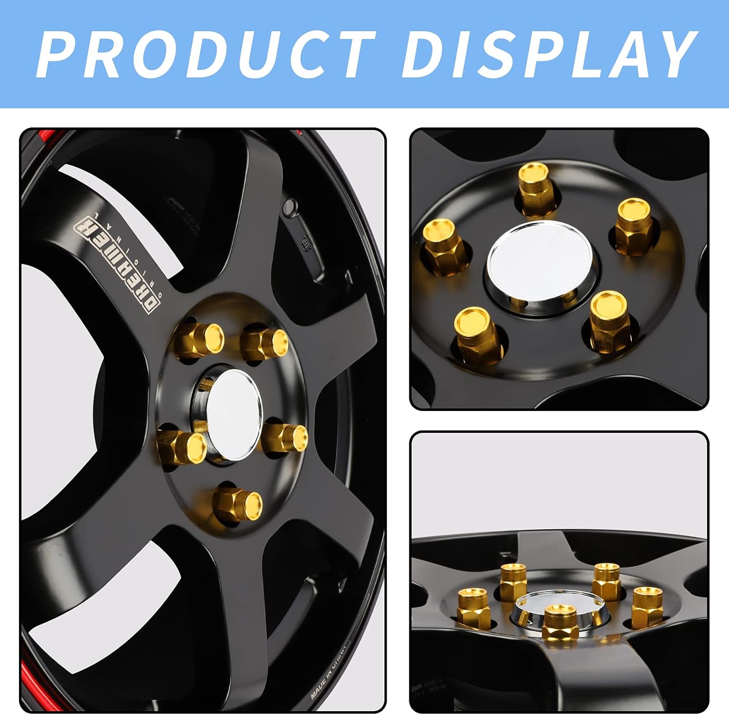 20PCS Closed End Lug Nuts M12X1.5 Wheel Rims Lug Nuts +Socket (Gold)