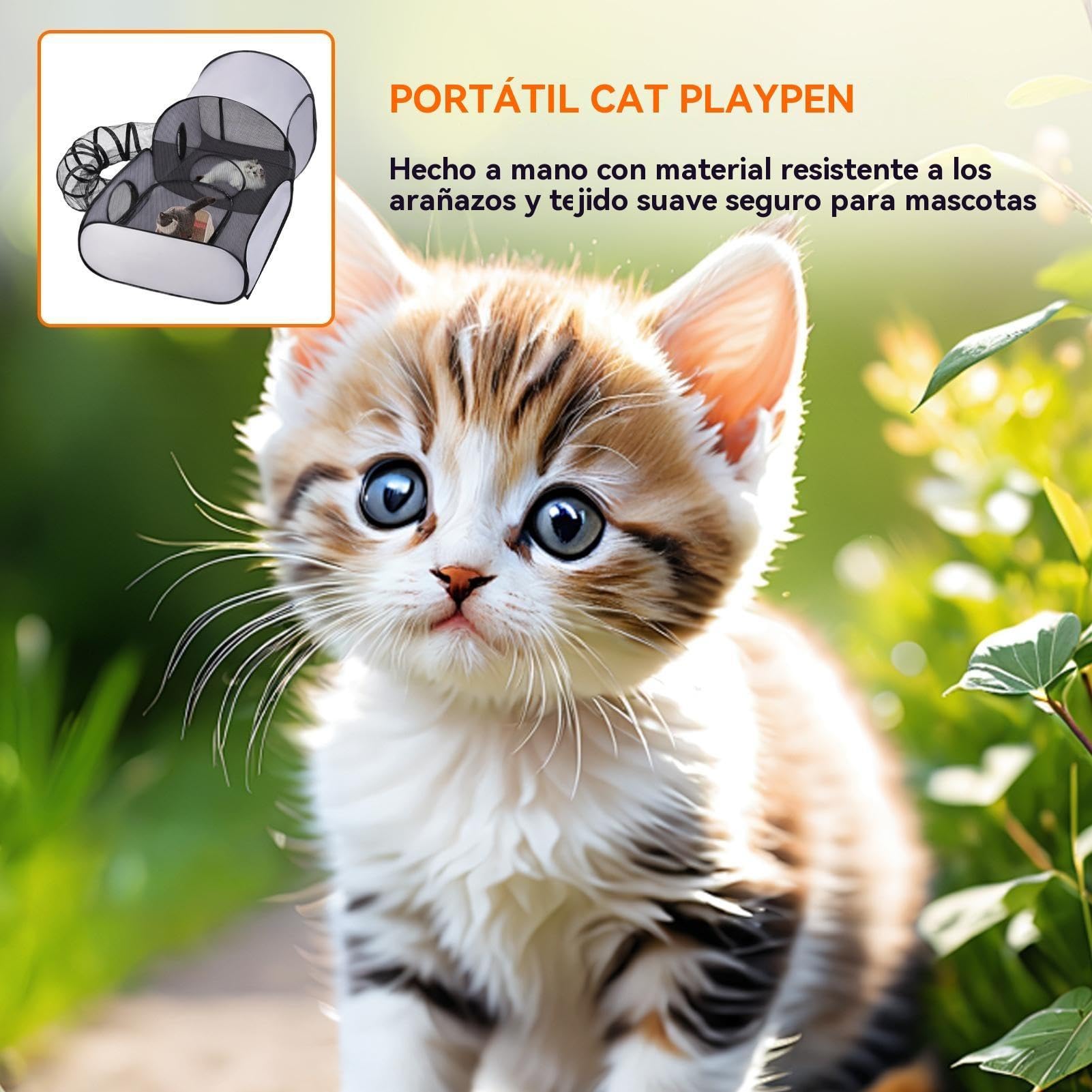 Cat Playpen - Cat Enclosure Tunnels, Dog Play Pen, Foldable Enclosure House Interactive Toys Exercise Playground for Kitten Puppy Small Animals Travel Outdoor, Portable Pets Playpen