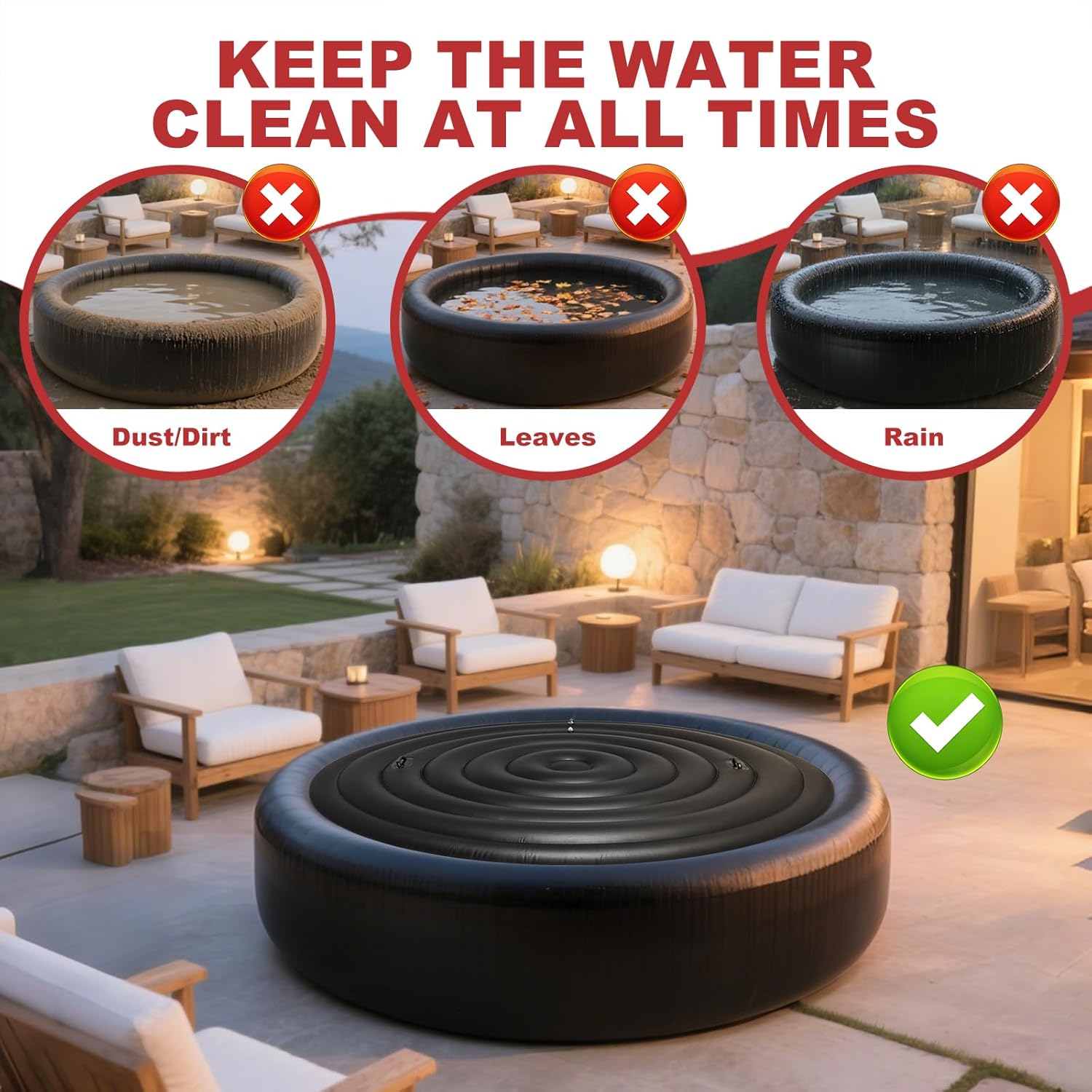 Upgraded 4-6FT Inflatable Hot Tub Cover Round, with Air Pump, with Handle, Three Sizes of Inflatable Separate Chambers, Energy Saving and Rain Protection Overflow Cover for Outdoor Hot Tubs